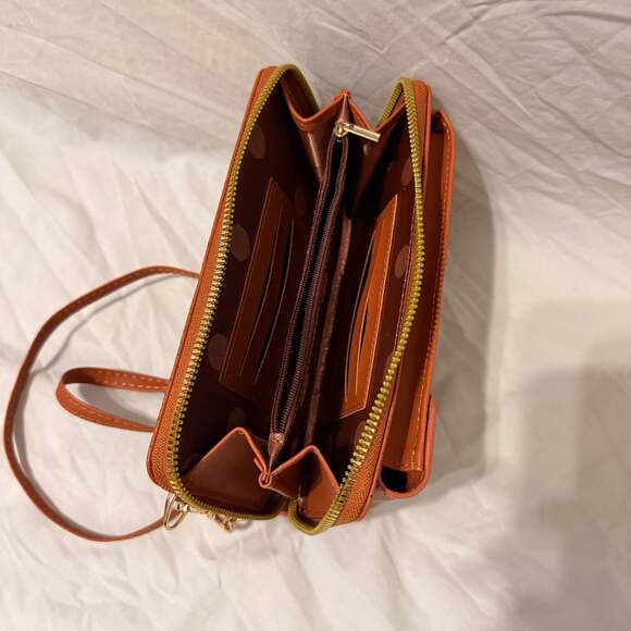 Zip-Around Crossbody Wallet Purses, Mauve & Terracotta Faux Leather - Picture 4 of 10